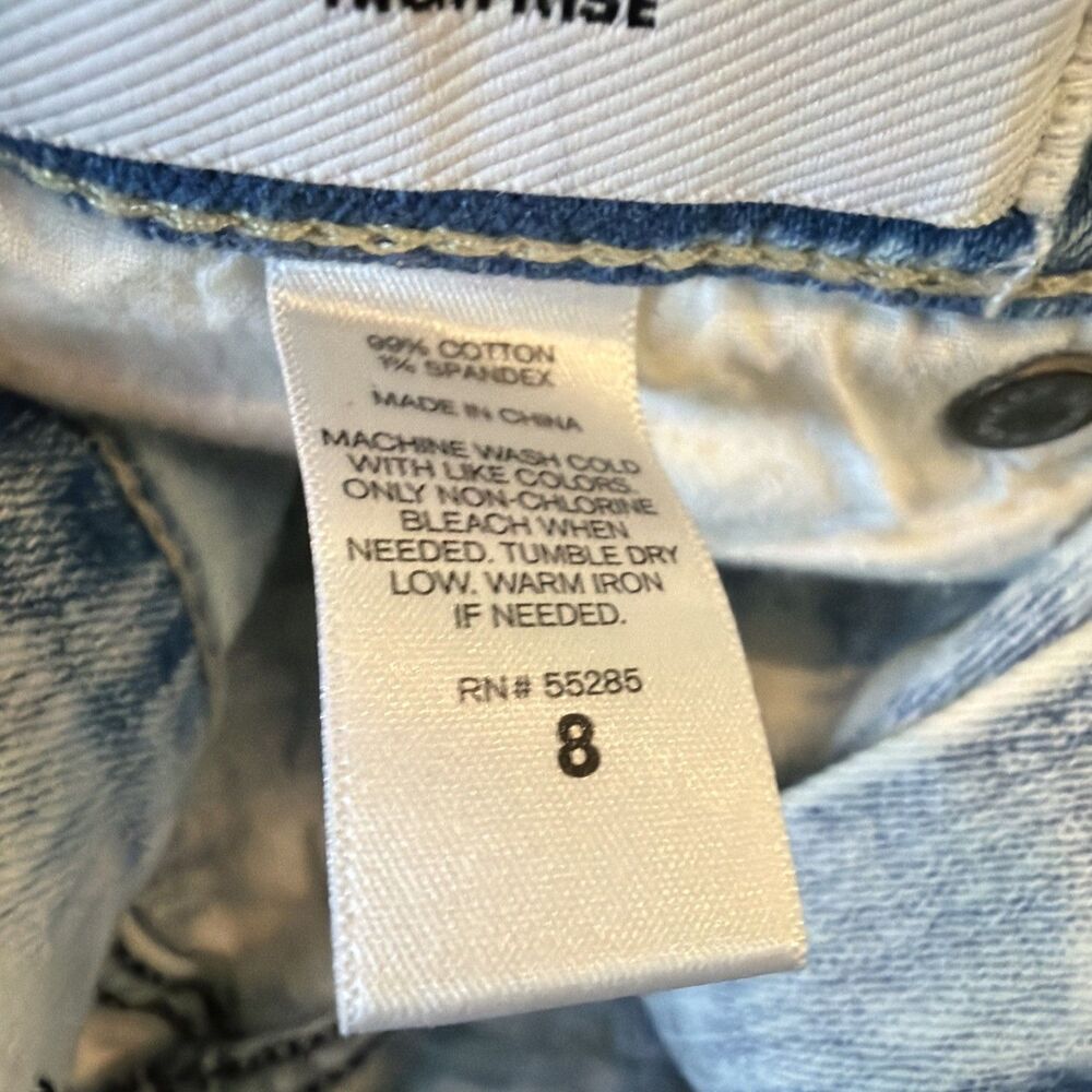 Express Womens Straight Leg High Rise Acid Wash Blue White Jeans 8 - Picture 9 of 11